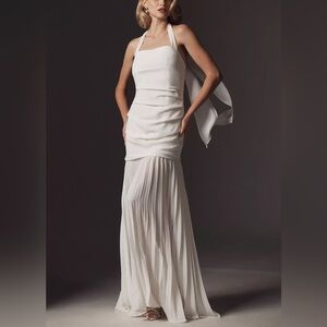 Delfi Collective Delilah Halter Pleated Drop-Waist Maxi Dress